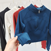 立领健身瑜伽服女短款 半拉链性感显瘦运动服上衣秋冬 跑步训练长袖