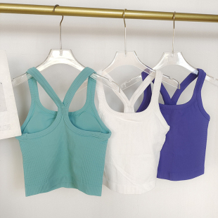 含胸垫交叉美背防震U领运动上衣女遮副乳跑步瑜伽训练健身背心夏