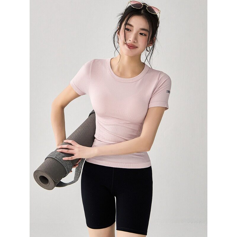 圆领运动上衣女短袖修身专业训练跑步瑜伽服透气速干健身t恤夏季图片
