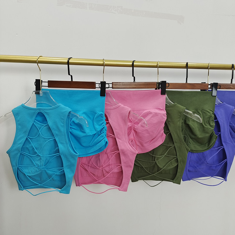 螺纹瑜伽服美背运动背心普拉提训练速干蜜桃臀健身短裤套装女夏季,运动服/休闲服装,健身套装,淘宝优惠券,粉丝福利购,淘宝优惠卷