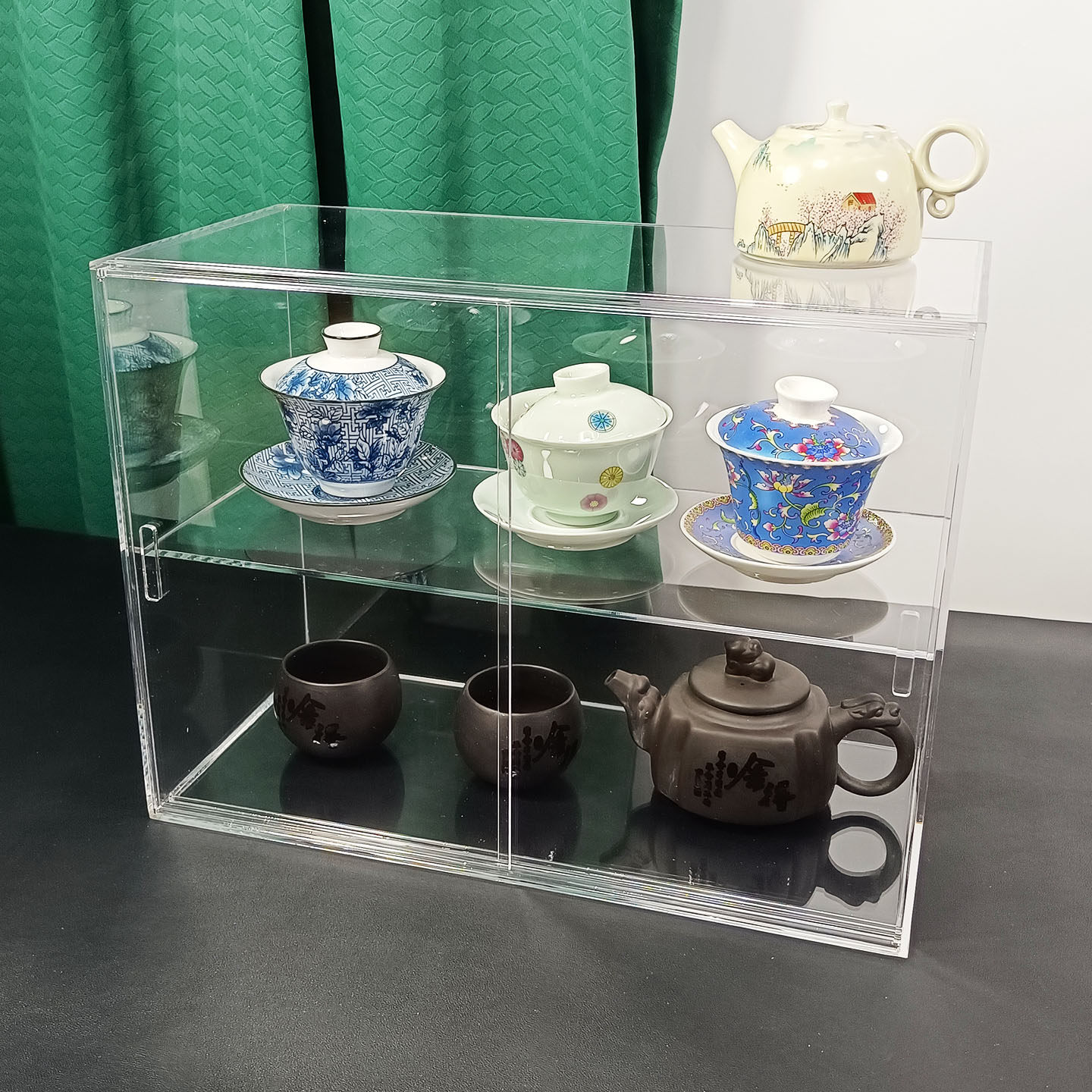 亚克力透明杯架茶壶茶杯收纳紫砂壶展示架桌面茶具收纳盒边柜定制