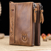 钱包多卡位头层牛皮钱夹收纳拉链复古竖款 牛船长男士 真皮短款 银包