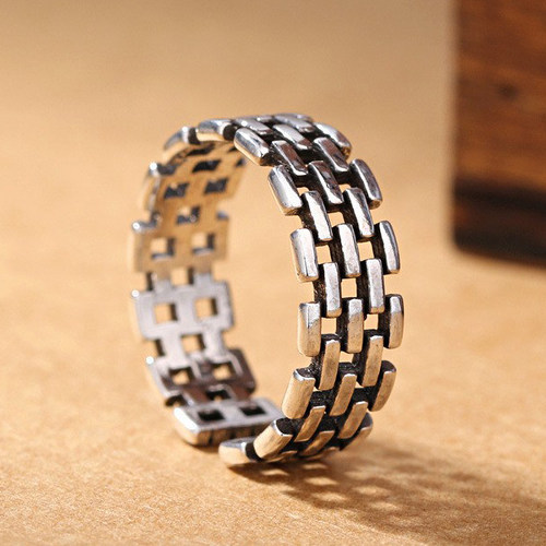 时尚可调节泰银戒指简约开口复古