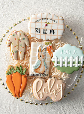 彼得兔子兔年兔宝宝周岁/生日宴翻糖糖霜饼干定制/生日礼盒