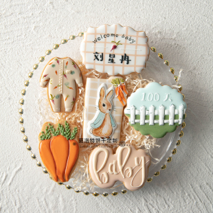 彼得兔子兔年兔宝宝周岁/生日宴翻糖糖霜饼干定制/生日礼盒