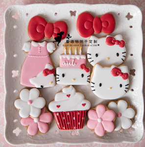 hellokitty kitty猫宝宝周岁百天 翻糖糖霜饼干定制派对生日礼物