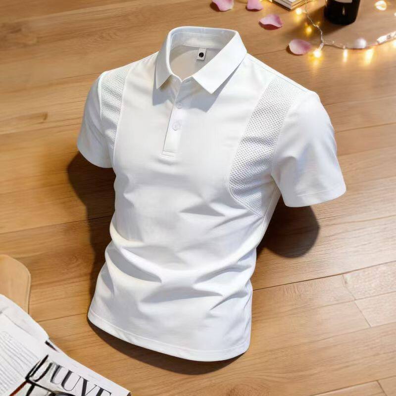运动休闲拼接短袖t恤男2026新款衬衫领polo衫男纯色百搭夏装衣服