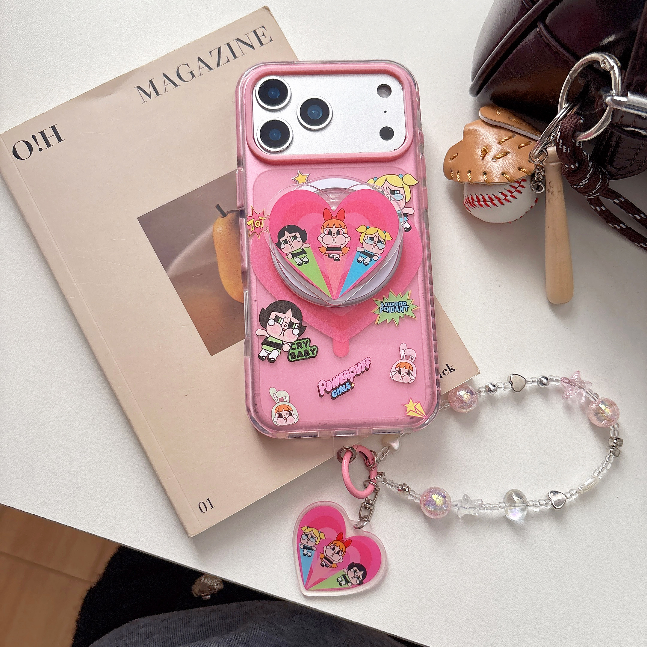 苹果17卡通粉色哭娃适用于iphone17promax手机壳16promax磁吸支架链条女款15pro可爱减龄14保护套13防摔软套