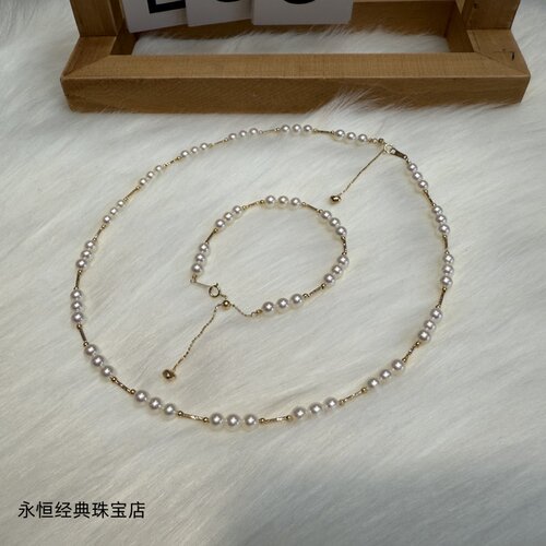 18k金间隔金管媲美akoya高品质极光正圆淡水珍珠项链锁骨项圈诸暨