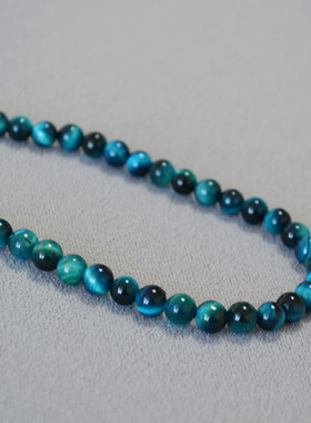 欧美小众设计孔蓝色虎眼石串珠简约气质个性复古时髦项链锁骨链女