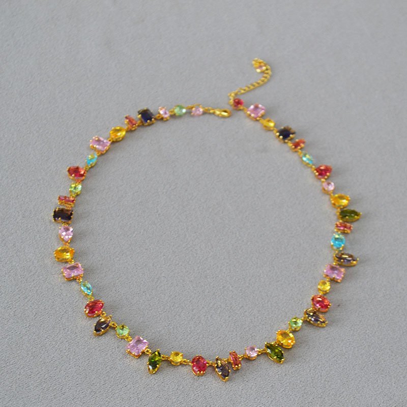 日韩小众设计缤纷夏日清新甜美糖果彩色宝石几何拼接项链锁骨链女