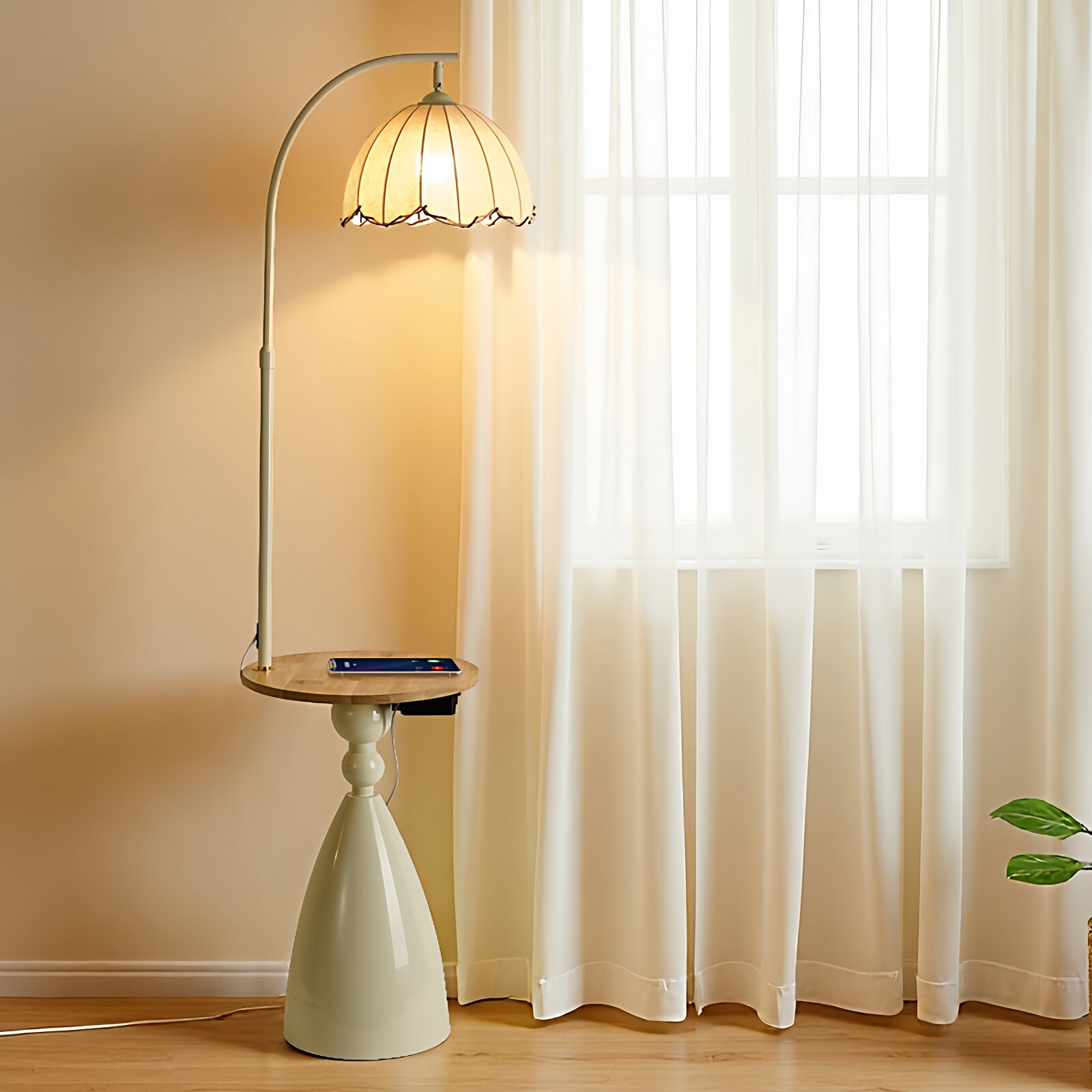 客厅沙发旁奶油风边几置物一体落地灯卧室温馨高级氛围感床头台灯