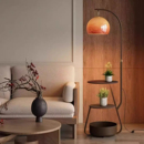 客厅沙发旁中古风置物一体落地灯轻奢卧室床头高级感立式 饰台灯 装