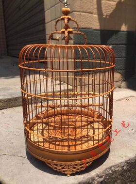 小鸟老竹制雕花绣眼鸟笼