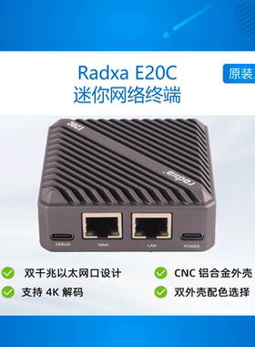 瑞莎E20C  网关 终端 迷你网关 双千兆口网口 CNC铝合金散热外壳