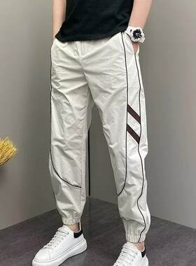 轻奢新款时尚运动百搭休闲裤夏季薄款束脚潮流男士撞色痞帅哈伦裤
