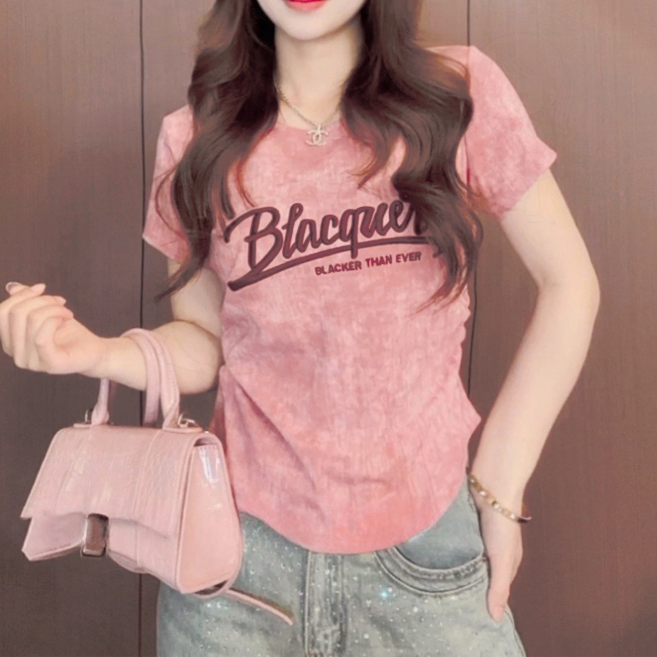 美式复古正肩短袖t恤女夏季2024新款设计感小众修身显瘦辣妹上衣