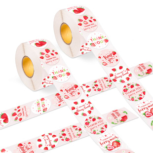 可爱小清新草莓贴纸谢谢你thank 饰封口贴 you卷卷贴纸儿童手账装