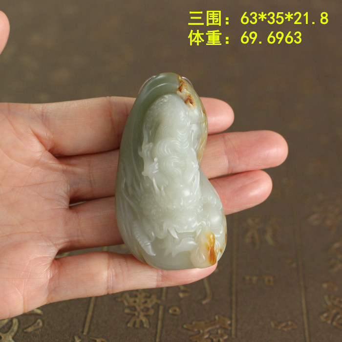 N收藏传家一步到位~稀有三色仿古龙牌独籽挂件 和田玉 朕®开仓