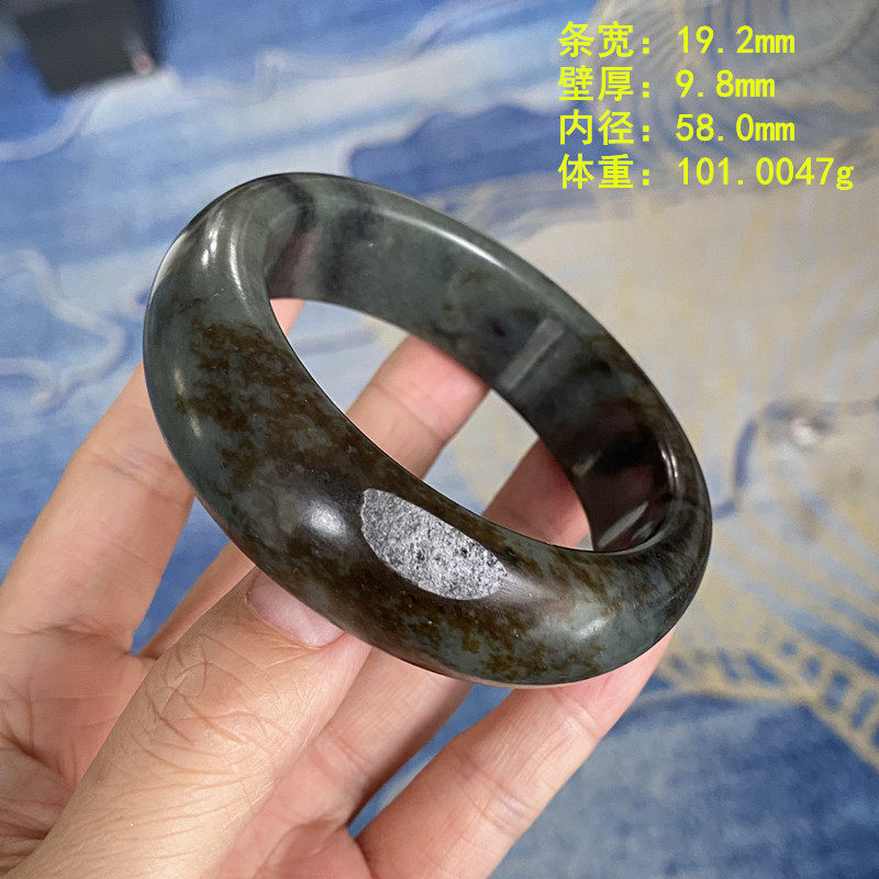 N58.0糖青花籽料手镯 有原皮 朕&reg; 开仓 新疆和田玉