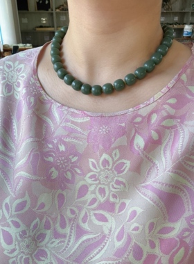 L12mm255青玉籽料老型珠项链无原皮朕® 新疆和田玉