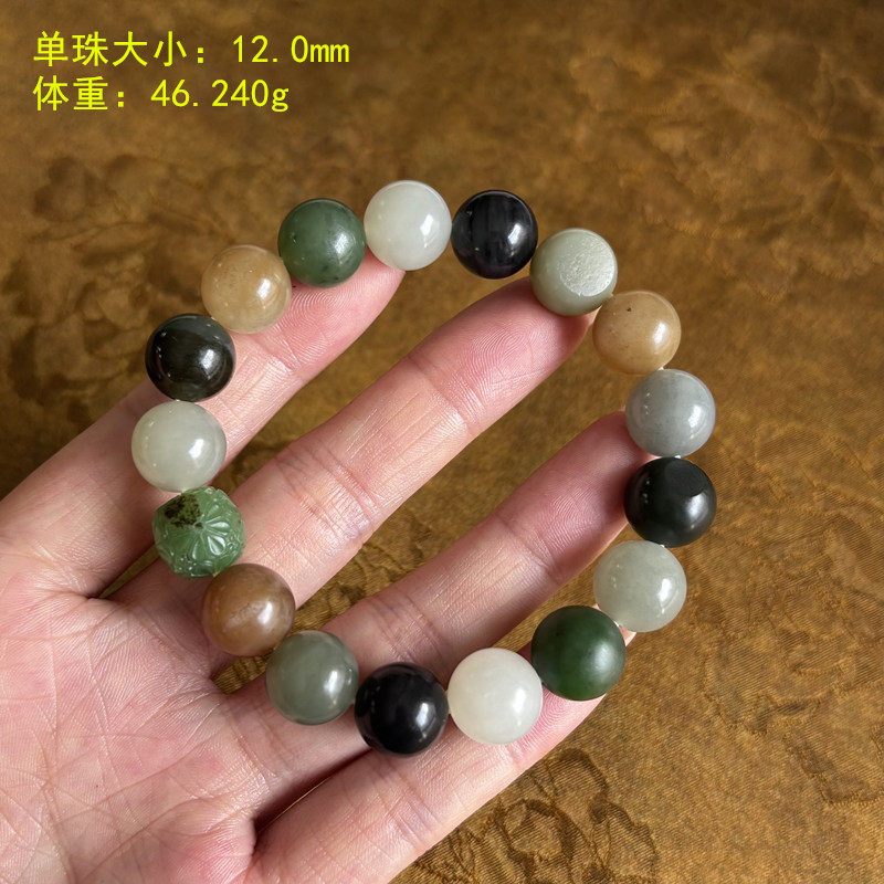 N多送一颗12毫米全籽料多宝圆珠手串/手链 有原皮 朕®开仓 新疆