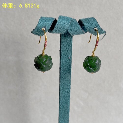 18K金镶碧玉籽料耳饰/耳环/耳钩