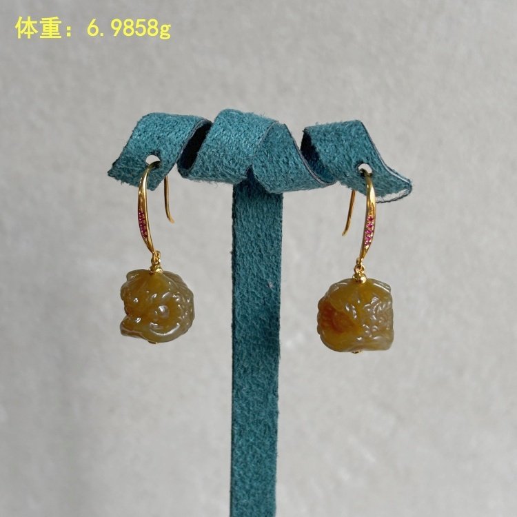 N设计款~18K金镶糖玉籽料耳饰/耳环/耳钩朕®开仓新疆和田玉,珠宝/钻石/翡翠,耳饰,淘宝优惠券,粉丝福利购,淘宝优惠卷