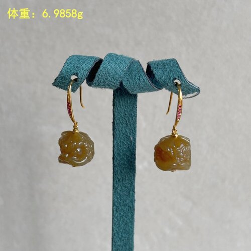 18K金镶糖玉籽料耳饰/耳环/耳钩