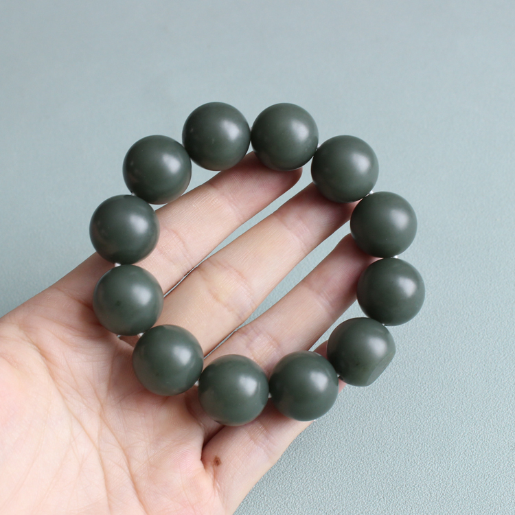 超浑厚和田玉青玉手串18mm