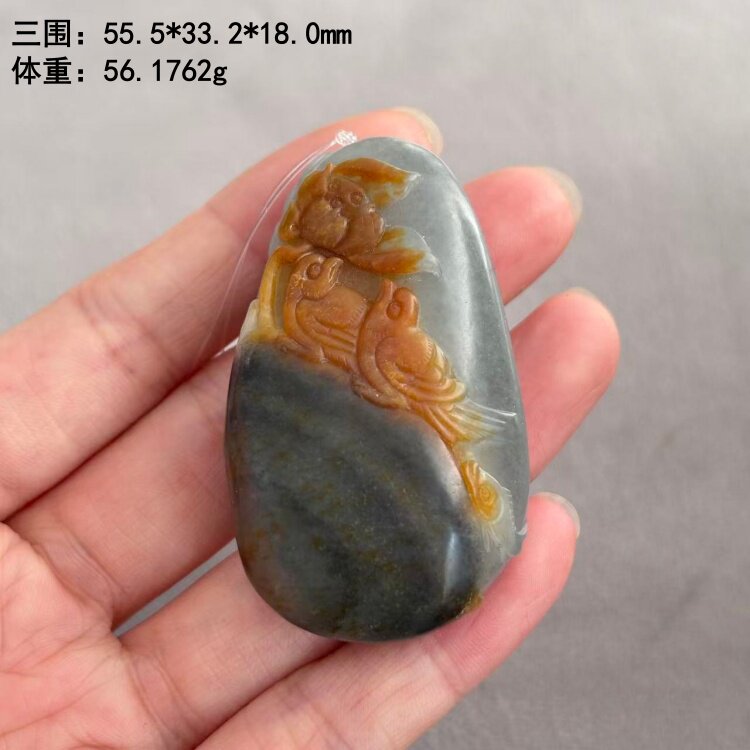 N三色老熟墨玉籽料&ldquo;喜事连连"挂件有原皮和田玉朕&reg;开仓