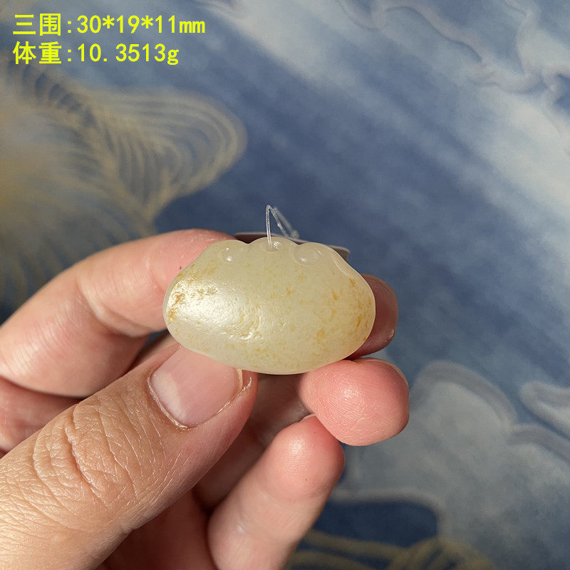 N洒金皮白玉籽料平安锁 有原皮朕&reg;开仓新疆和田玉