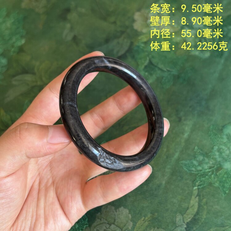 L55.0密度脂份双高的墨玉籽料小细条手镯有原皮和田玉朕&reg;已换图