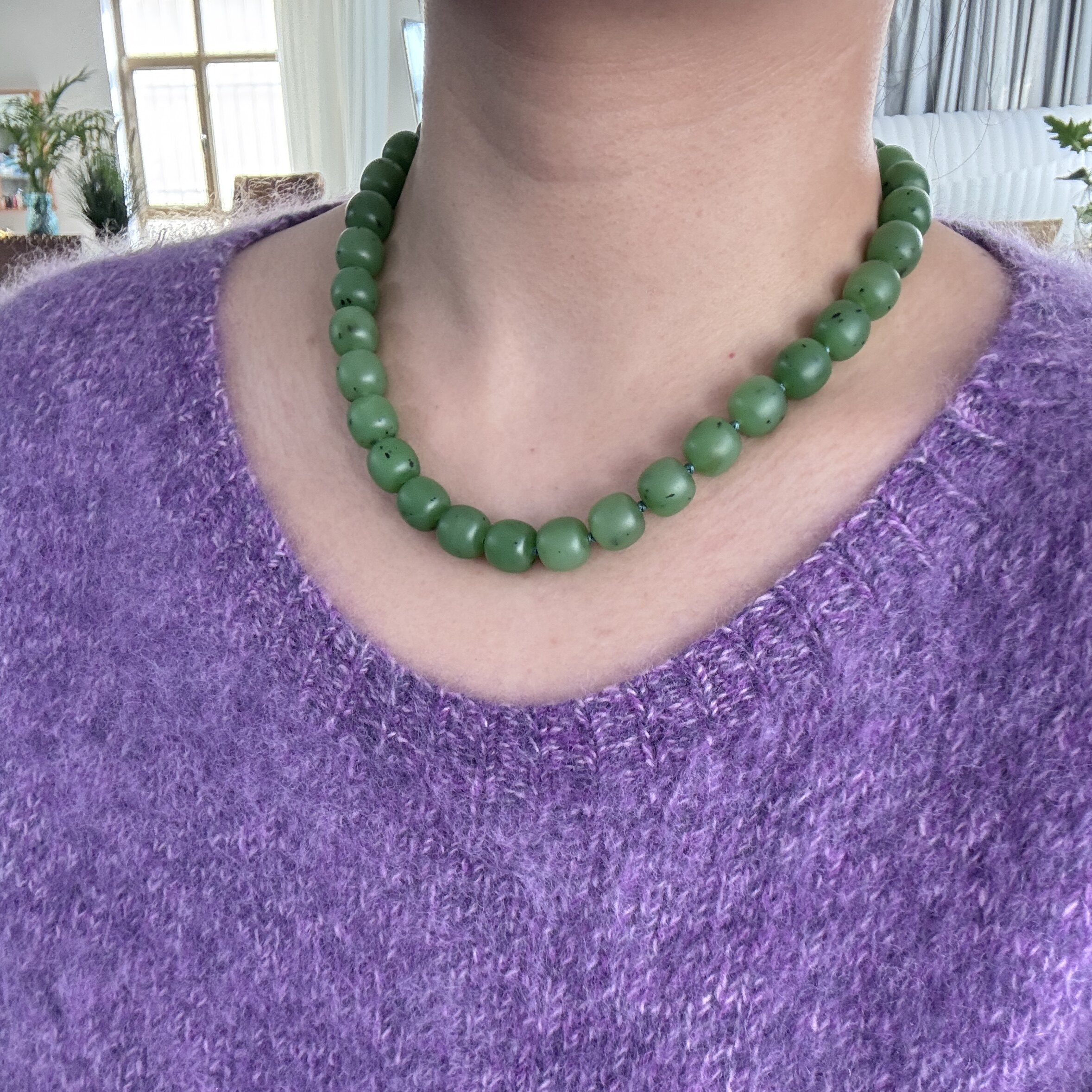 N12毫米翠阳绿碧玉籽料老型珠项链 有原皮朕&reg;开仓新疆和田玉籽料