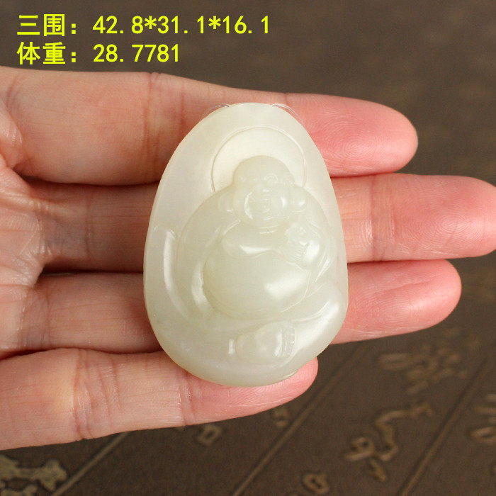 老熟柔黄色调白玉独籽小佛公挂件