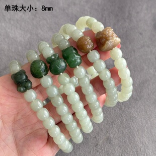 8mm青白玉籽料老型珠+籽料配饰小手串 朕®开仓 新疆和田玉