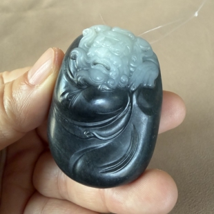 N稀有黑白分明青花籽料钟馗大挂件青花籽料小把件有原皮朕®开仓