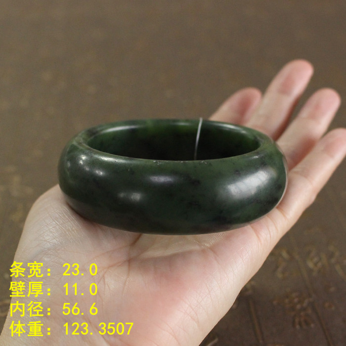 N56.6越养越绿细手妹子福利 超宽版碧玉籽料手镯  和田玉 朕®