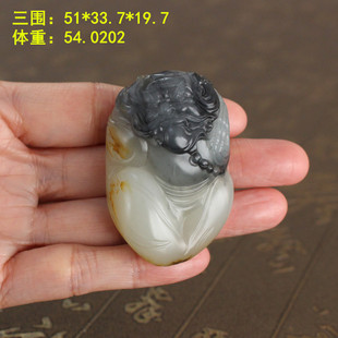 N稀有黑白灰三色分明的青花籽料钟馗挂件有原皮朕®开仓26年初调价