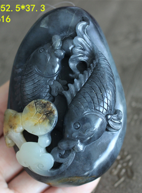 稀有三色玉和田玉把件墨玉籽料