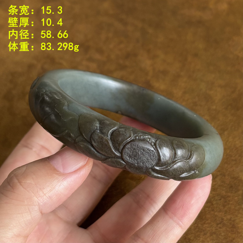 58.66糖青玉籽料“铜镶玉”手镯
