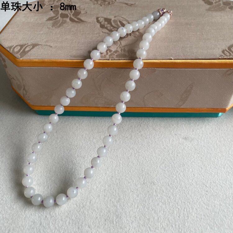 8毫米羊脂底青花籽料圆珠项链
