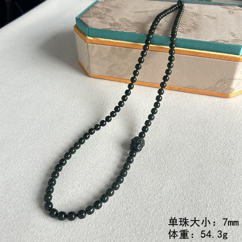 7毫米青玉籽料老型珠男款长挂绳