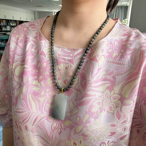 墨玉平安无事牌挂件套装有原皮