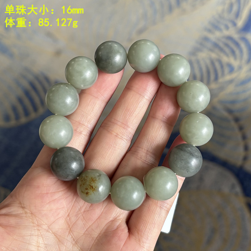 16mm青白玉底青花籽料圆珠手串