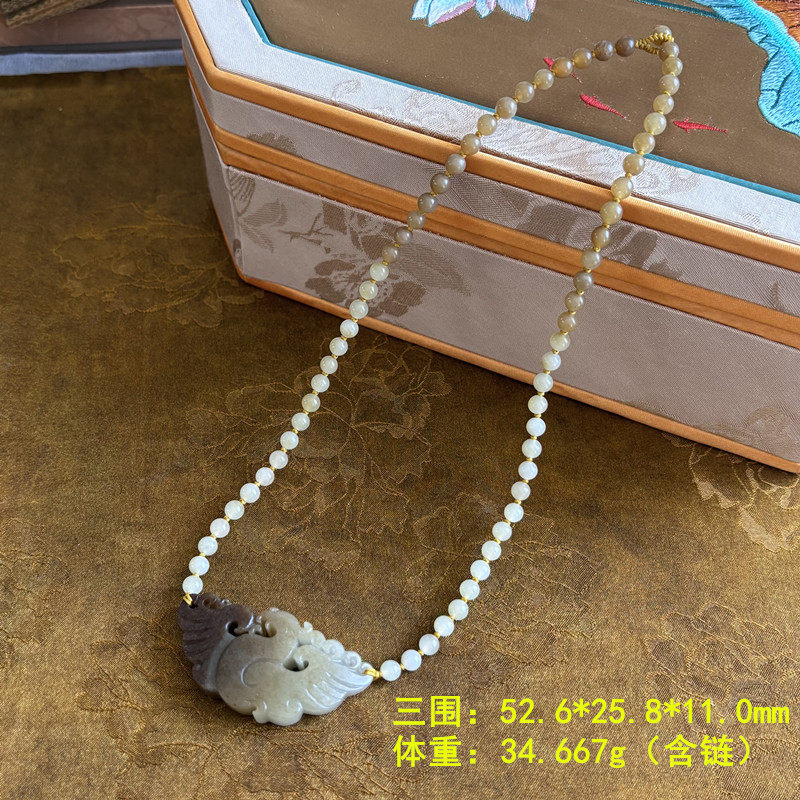 N黄沁皮糖青花籽料凤凰挂件锁骨链有原皮 朕®开仓新疆和田玉