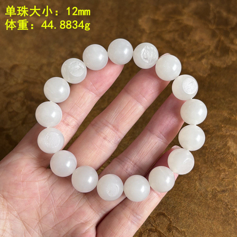 N12毫米羊脂白玉籽料圆珠手串有原皮朕&reg;新疆和田玉 开仓