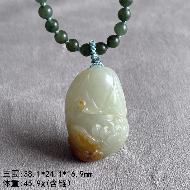 Z黄沁皮白玉籽料有余挂件套装连年有余吊坠有原皮朕&reg;开仓补详情