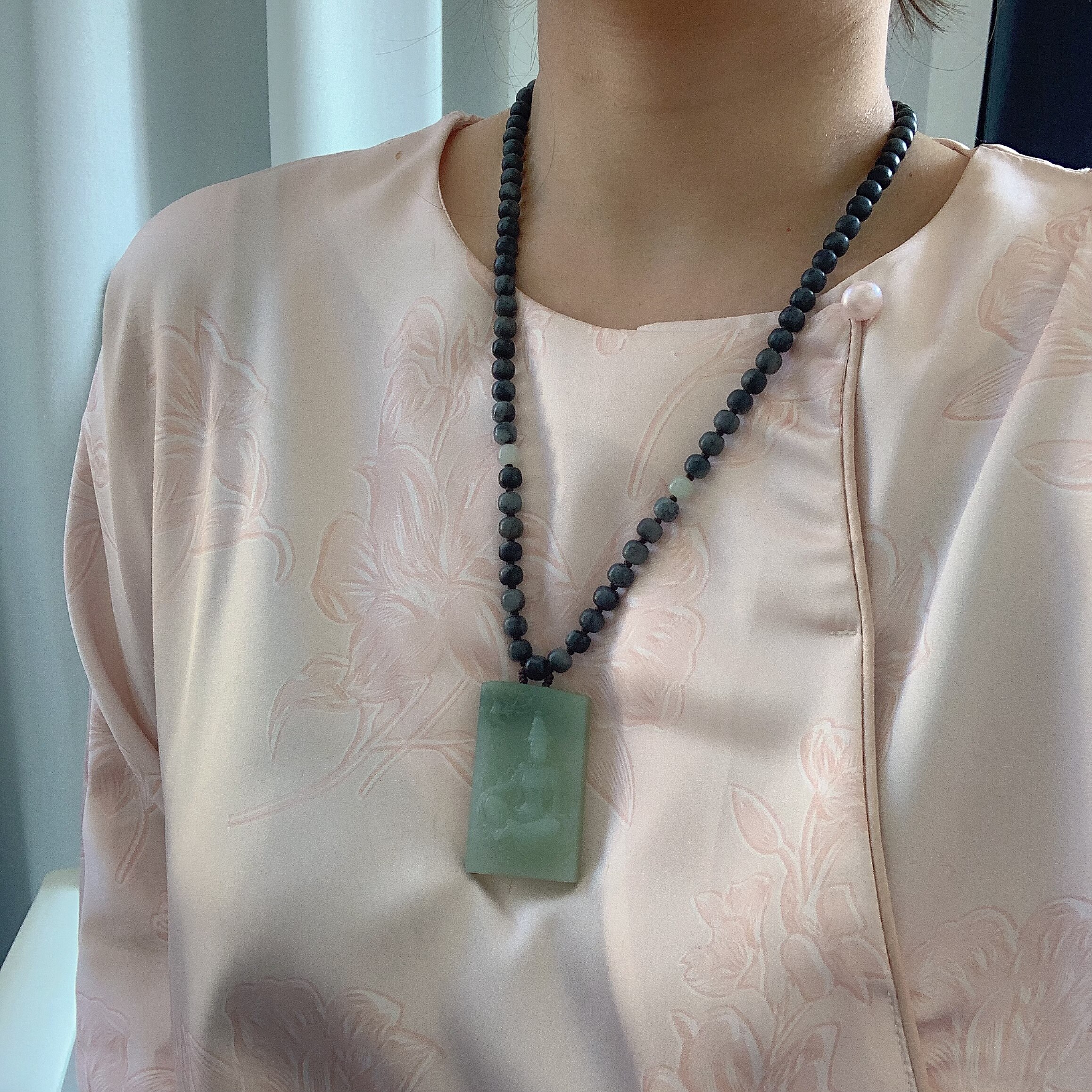 N渐变色青白玉籽料观音牌挂件套装有原皮 新疆和田玉 朕&reg;开仓