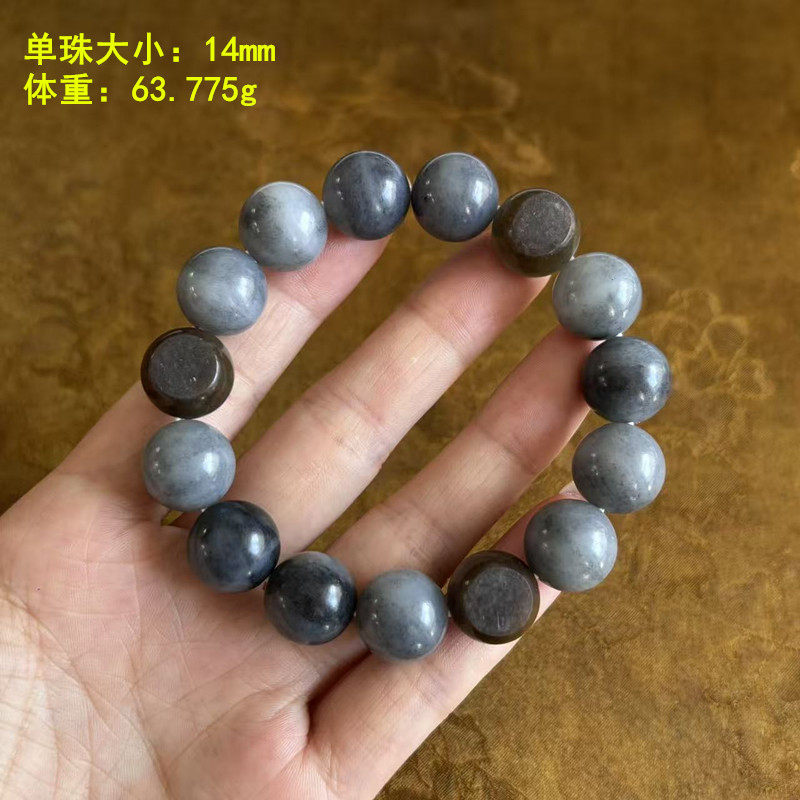 N14毫米糖青花籽料圆珠手串 有原皮朕&reg; 新疆和田玉